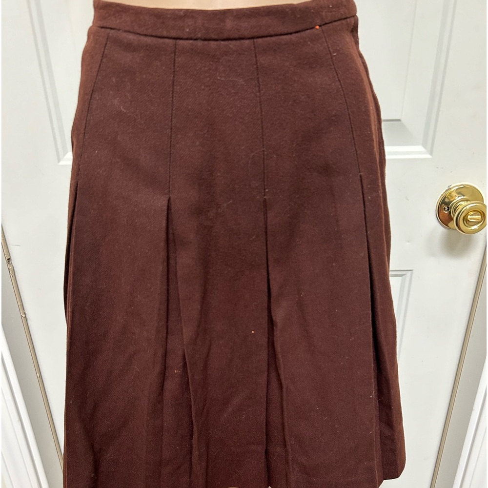 Vintage 1960s Brown Wool Pleated Skirt Preppy  Collegiate School Athletic Girl